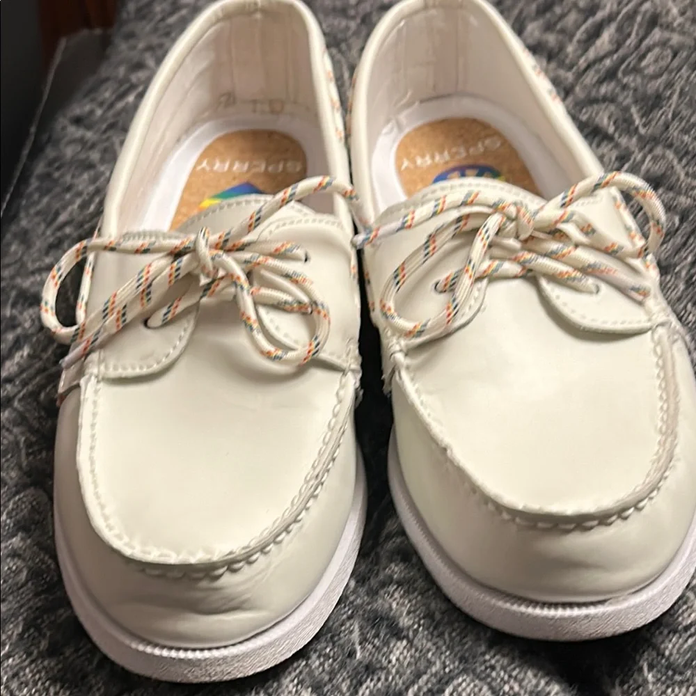 Sperry Men's Authentic Original Pride 2-Eye White/Rainbow Boat Shoes, Size 10